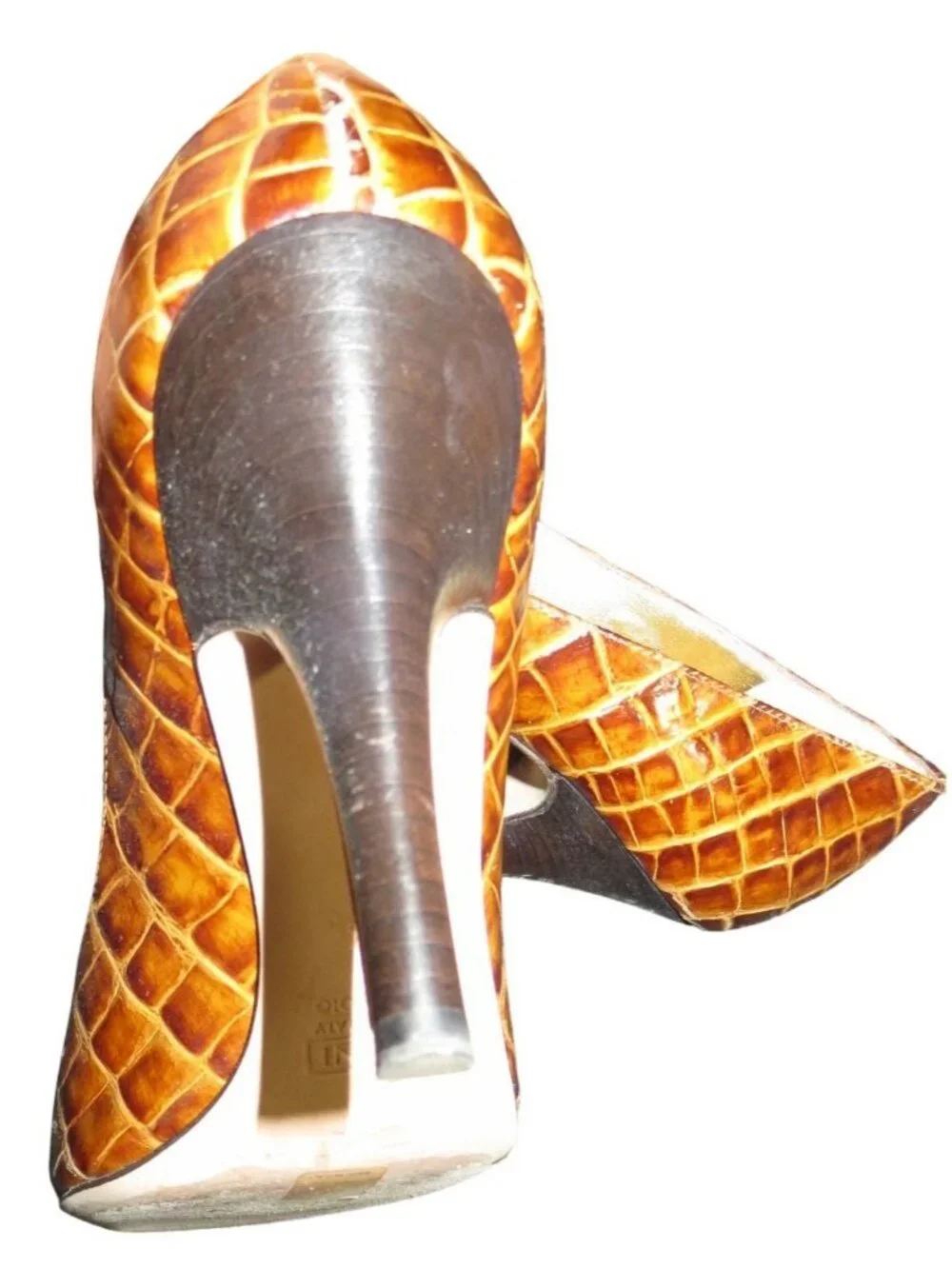 Giuseppe Zanotti Brown Croc Embossed Italian Leather Peep Toe Pumps 38.5 or 8